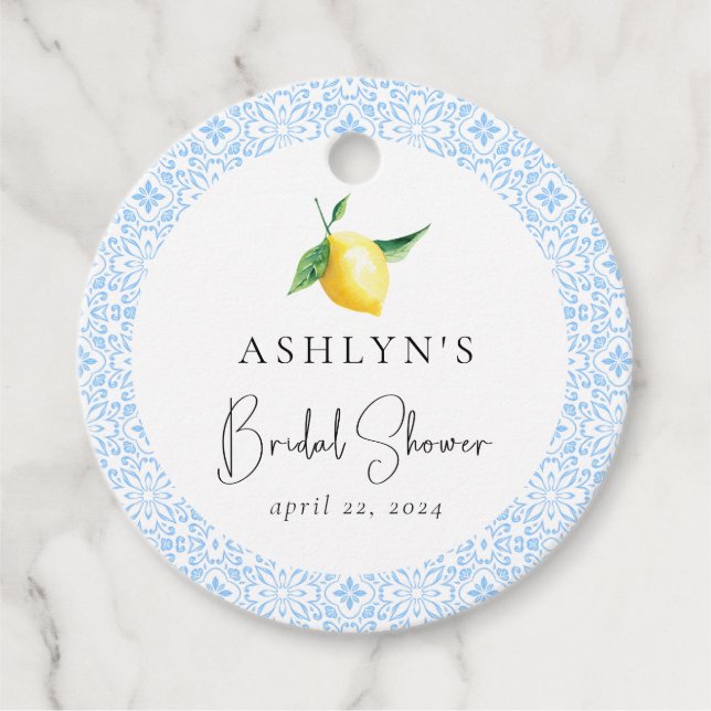 Azulejos Mediterrâneos Etiqueta para Lembrancinha  (Frente)