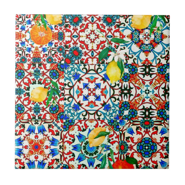 Azulejos mediterrânicos,mosaico,limão,arte de verã (Frente)