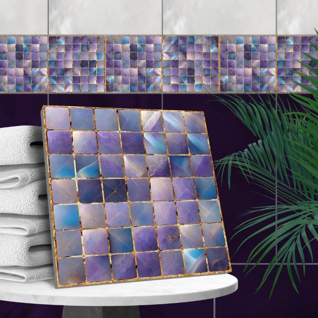 Azulejos quadrados Fluorite de mosaico e ouro (Criador carregado)
