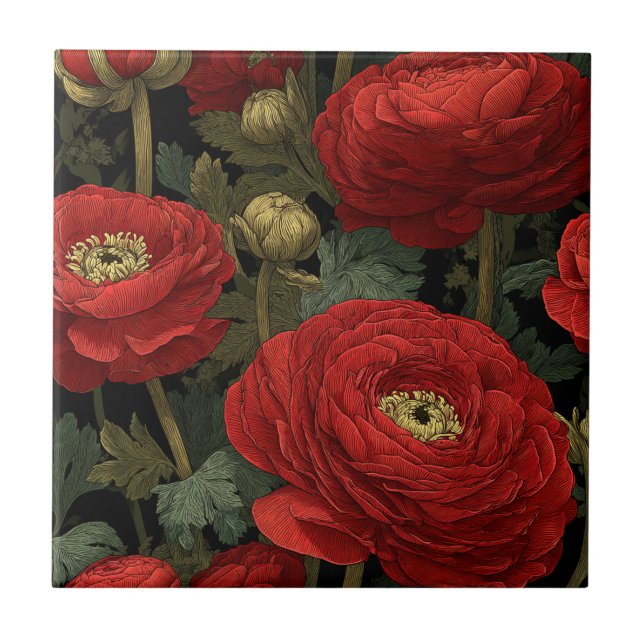 Azulejos Ranunculus Vintage Chiques Para Pisos Art (Frente)
