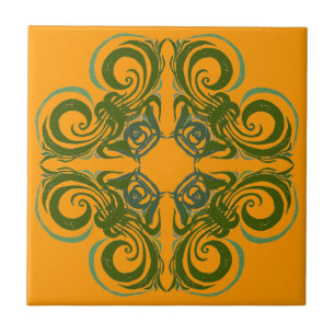 Azulejos retros verdes e alaranjados