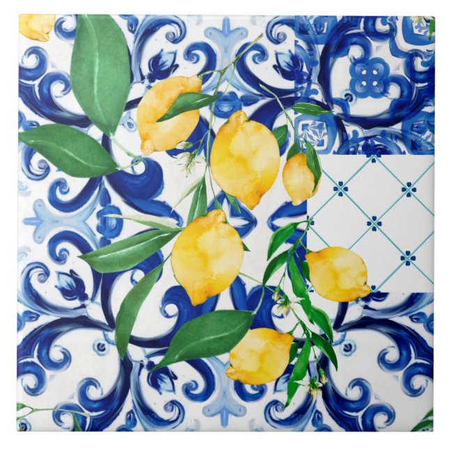 Azulejos sicilianos, limão, mosaico, majolica, (Frente)