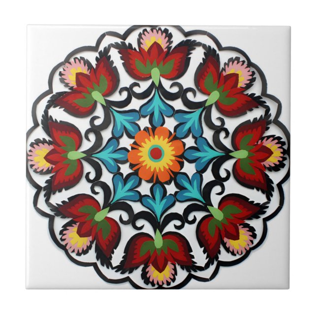 azulejos suecos flor vermelha de estilo antigo (Frente)