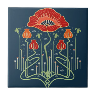 azulejos suecos flores azuis laranja