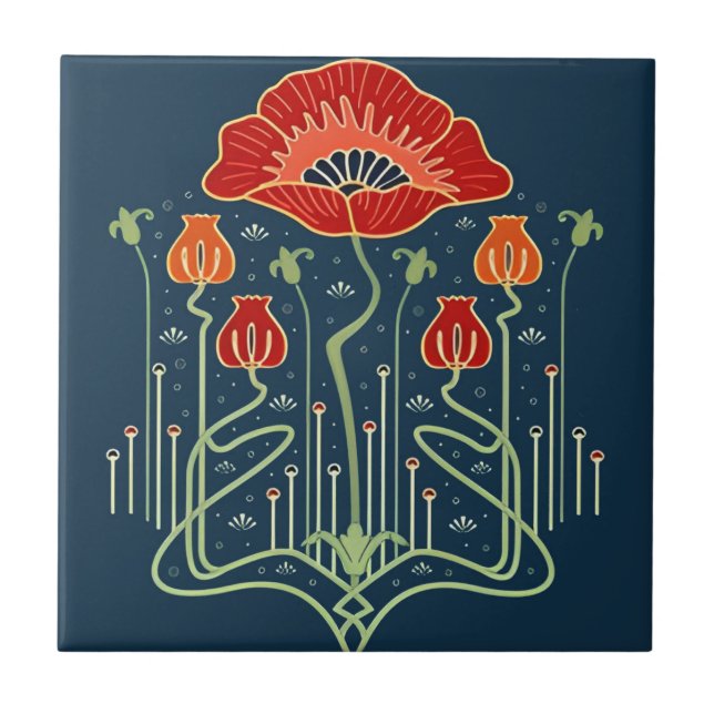 azulejos suecos flores azuis laranja (Frente)