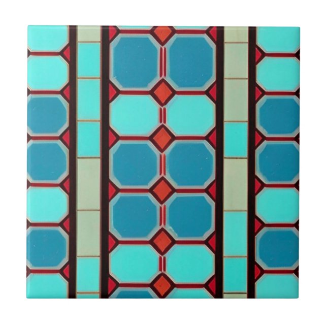 Azulejos turquesas em mosaico bege vermelho (Frente)