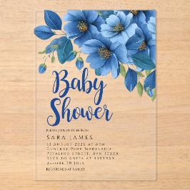 Azure Floral Acrylic Baby Shower Invitation
