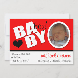 B A B Y Trendy Red Photo Birth Anúncio