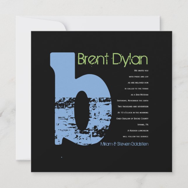 B Bar de Coleção Inicial Bat Mitzvah Convite (Frente)