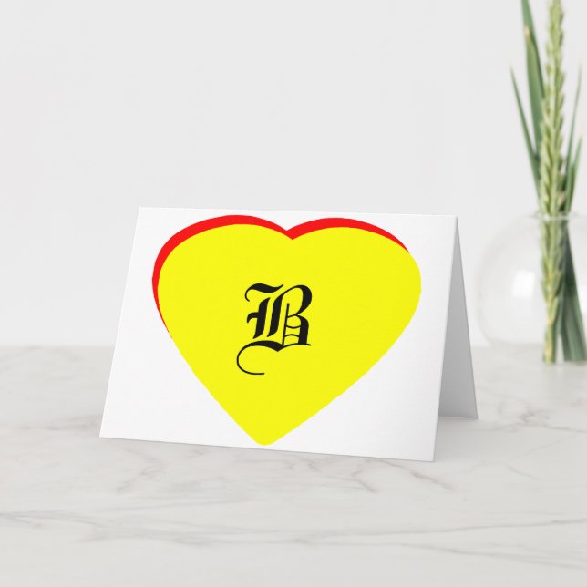 "B" Casamento Vermelho Amarelo Coração Convite O M (Frente)