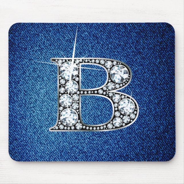 B Faux-"Diamond Bling" em Denim Mousepad (Frente)