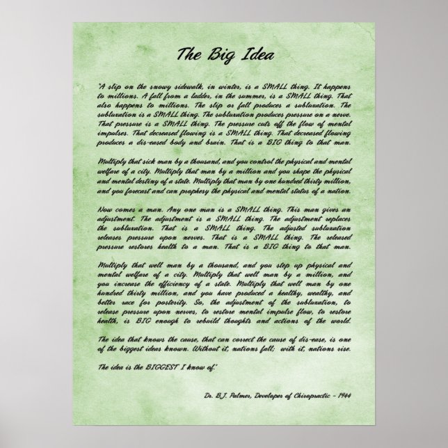 B J Palmer - A Grande Ideia do Impressão quiroprát (Frente)