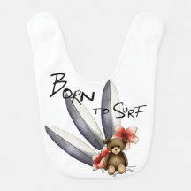 Babete branco “Born to surf”, nounours e flores