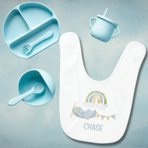 Baby Boy Blue Vintage Airplane Clouds Rainbow Name