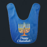 Babador Feliz Chanukah! Menorah Personalizado<br><div class="desc">Feliz Chanukah! Menorah Personalizated baby bib Editar texto para personalizar</div>