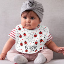 Monograma de padrão de ladybug branco-vermelho-bra