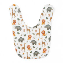 Playful Watercolor Safari Animal Baby Bib (v.2)