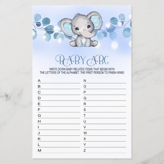 Baby ABC Chá de fraldas Game BLUE ELEFHANT (Frente)