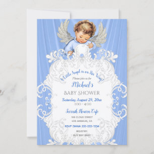 Baby Angel Blue Silver Light Skin Tone Convite