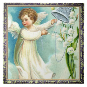 Baby Angel Com Azulejo De Cerâmica Azul