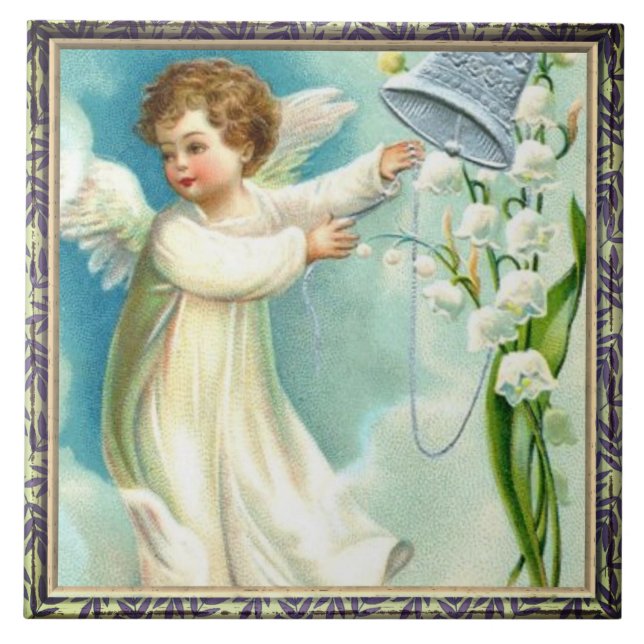Baby Angel Com Azulejo De Cerâmica Azul (Frente)