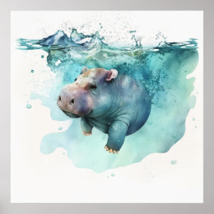 Baby Animal for Nursery, Cute hippo poster