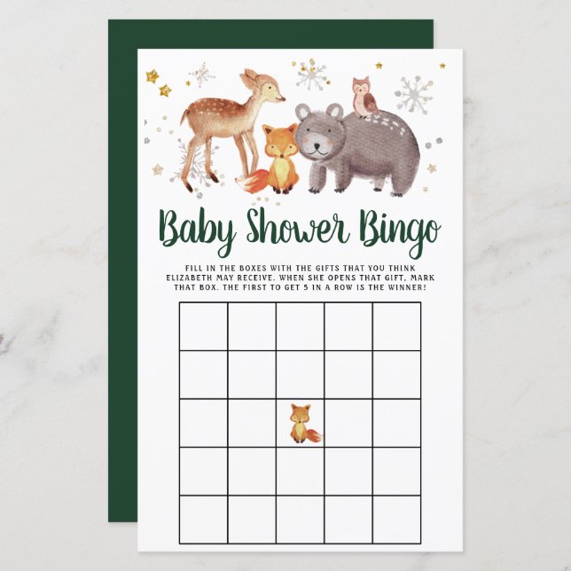 Baby Bingo Winter Woodland Chá Game (Frente/Verso)