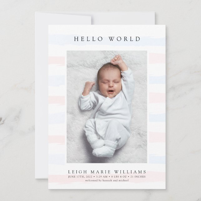 BABY BIRTH ANNOUNCEMENT Hello Pastel Stripes (Frente)