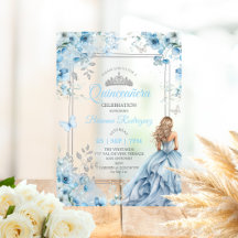 Baby Blue e Floral Borboleta Prata Quinceañera