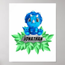 Baby Blue Triceratops Dinossaur White Poster