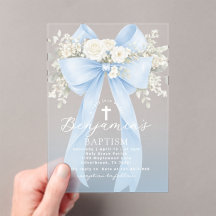 Baby Boy Baptism Elegant Blue Eucalyptus Bow