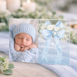 Baby Boy Baptism Photo Floral Eucalyptus Bow