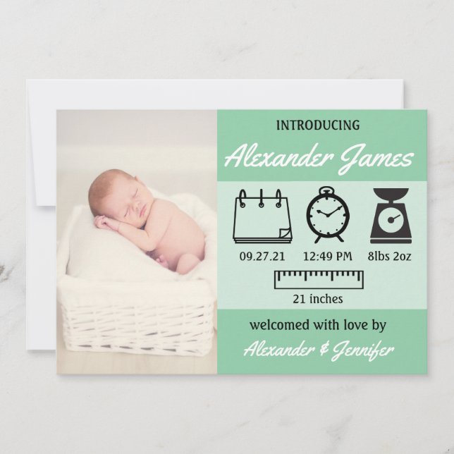 Baby Boy Birth Stats Anúncio Verde (Frente)