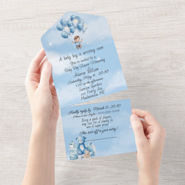 Baby Boy Blue Clouds Balões Chá Convite (Tearaway)