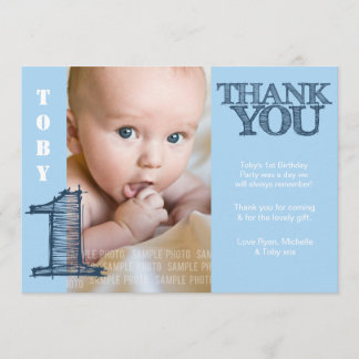 Baby Boy Blue primeiro aniversario Obrigado Cartão