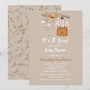 Baby Boy Boho Rustic Greenery Convite