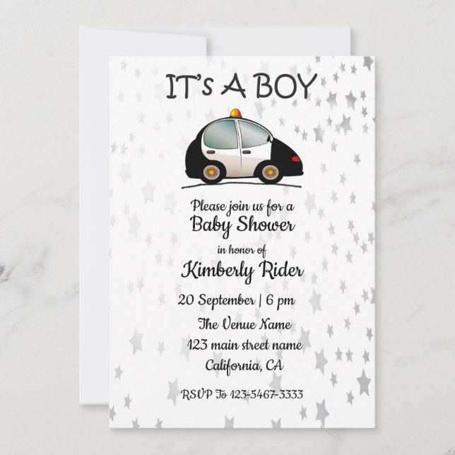 Baby Boy Cars Baby Shower Convites (Frente)