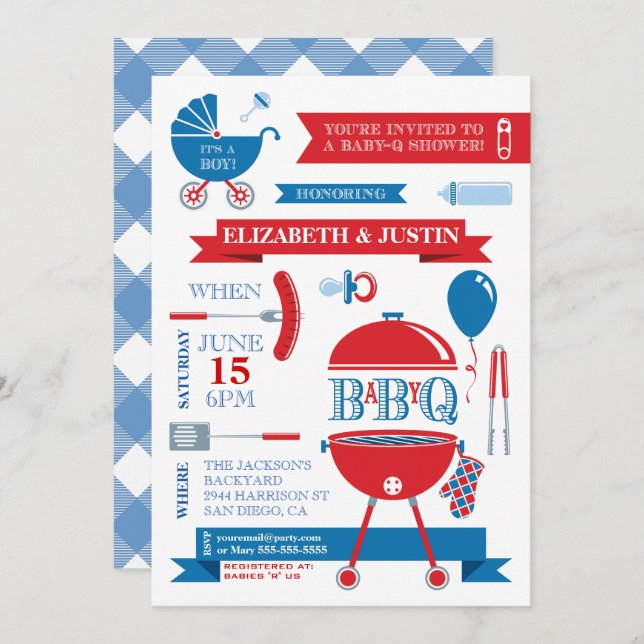 Baby Boy - Convite para Chá de CHURRASCO moderno (Frente/Verso)