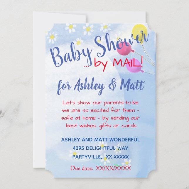 Baby Boy Daisies Balões Chá de fraldas Convite (Frente)