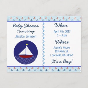 Baby Boy Sailboat Blue Chá de fraldas Convite