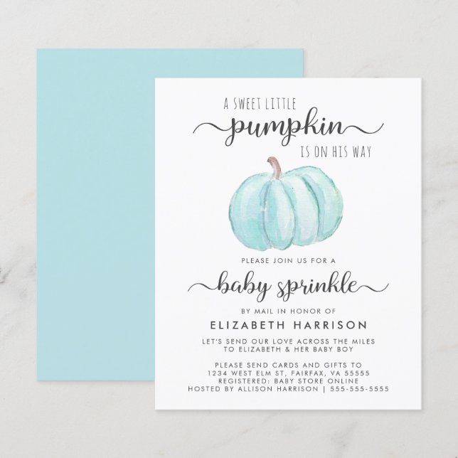 Baby Boy Sprinkle Por Mail Blue Pumpkin (Frente/Verso)