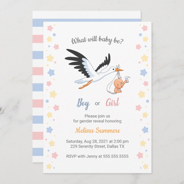 Baby Boy Storey Sexo Convite de festas de Revelaçã (Frente/Verso)