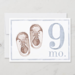 Baby Boy Watercolor Marco Nove Meses Cartão Antig