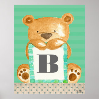 Baby Boys Room Monograma Teddy Bear Poster