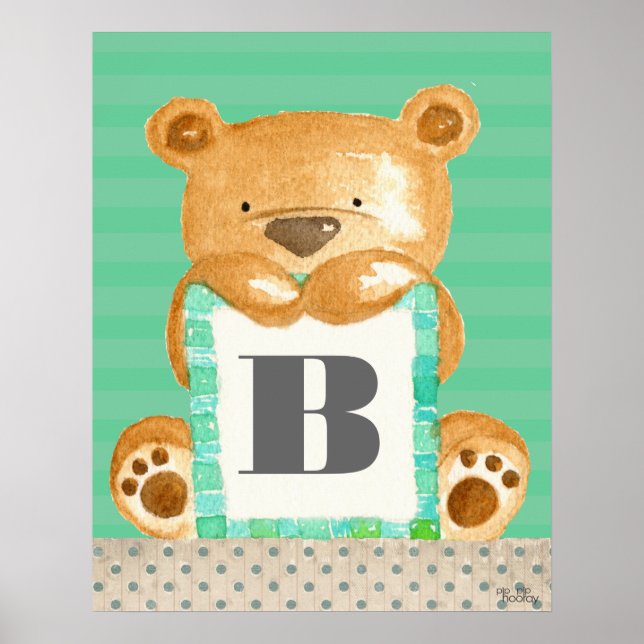 Baby Boys Room Monograma Teddy Bear Poster (Frente)