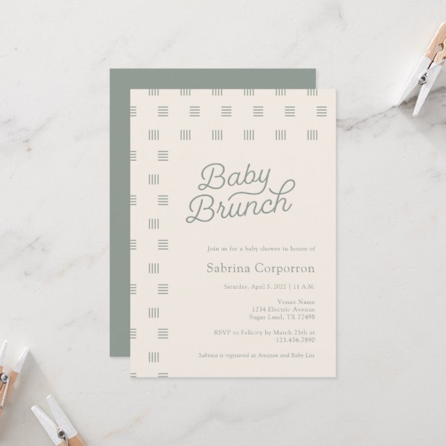 Baby Brunch | Convite de Sage Boho Minimalista (Frente/Verso In Situ)