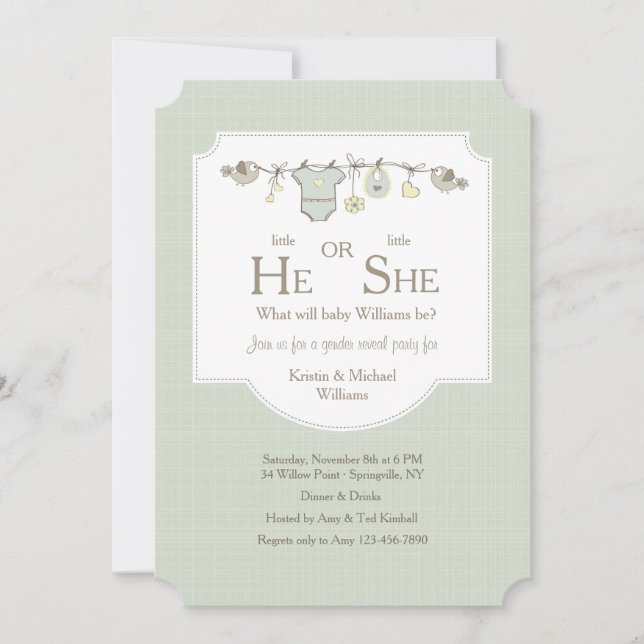 Baby Clothesline Gênero Revelar Convites (Frente)