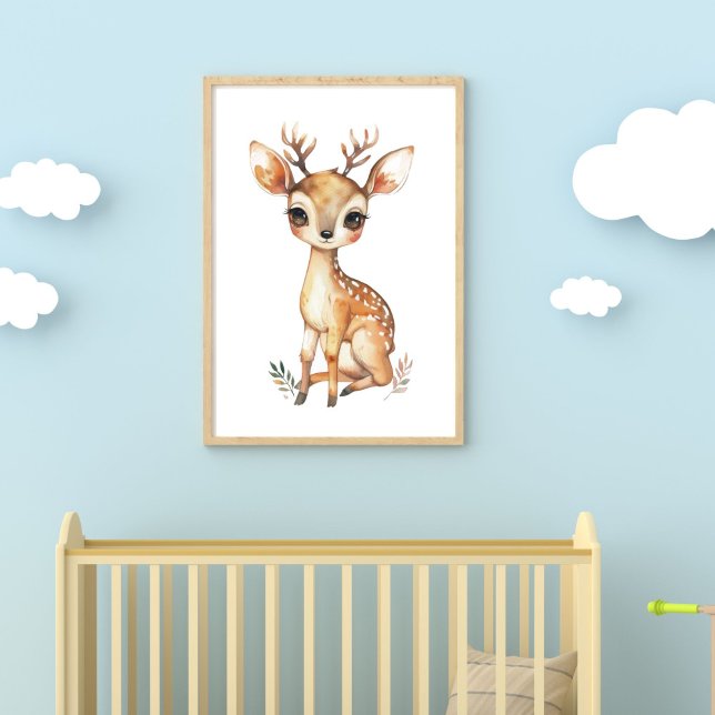 Baby Deer Watercolor Nursery Impressão Digital Pri (Baby Deer Woodland Animal Baby Nursery Print. Digital Download or Printed from Zazzle. up to 30x40 )