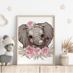 Baby Elephant Rosa Animal Poster Impressão de pa