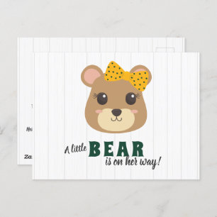 Baby Girl Bear Green e Dourado Convite para Chás d